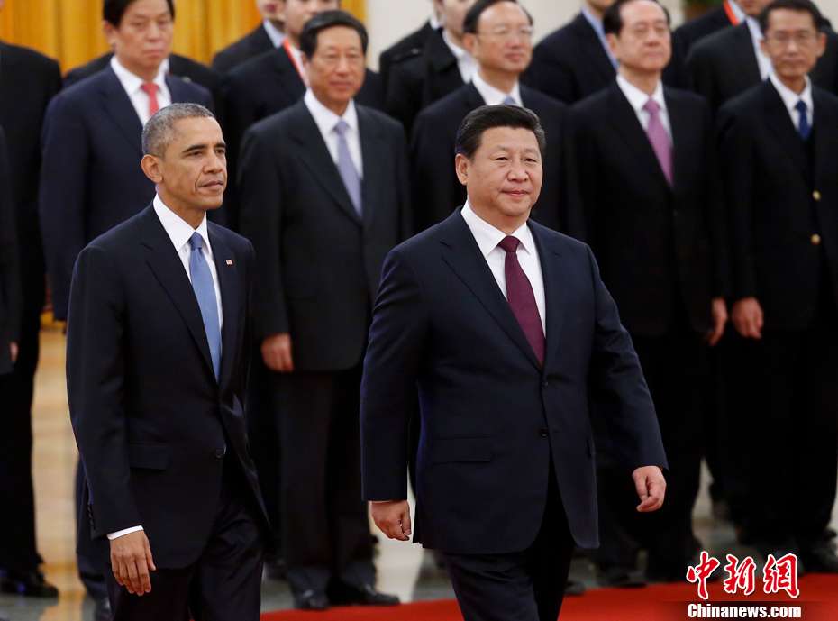 11月12日,國家主席習近平在人民大會堂舉行歡迎儀式,歡迎美國總統奧巴馬對中國進行國事訪問